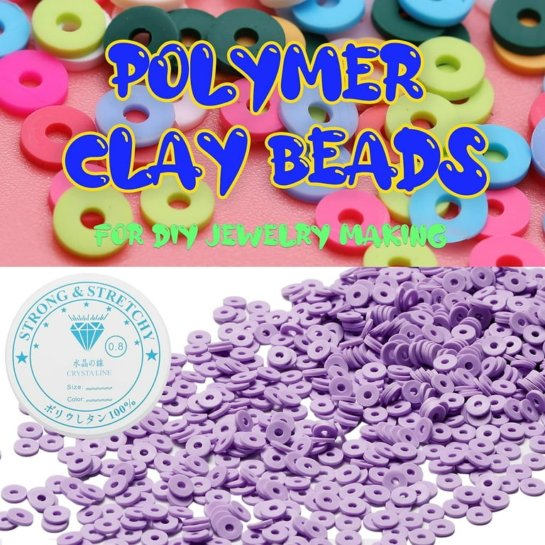4000 Pcs Light Purple Clay Beads for Bracelets Making, Polymer Spacer Flat  Beads DIY for Jewelry Necklace Earring Making Kit, Preppy Aesthetic Heishi