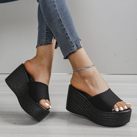 

Cathalem Walk Diary Slippers for Women Fashion Summer Women Sandals Wedge Heel Thick Sole Flip Flops Slippers for Women Fuzzy Black 8