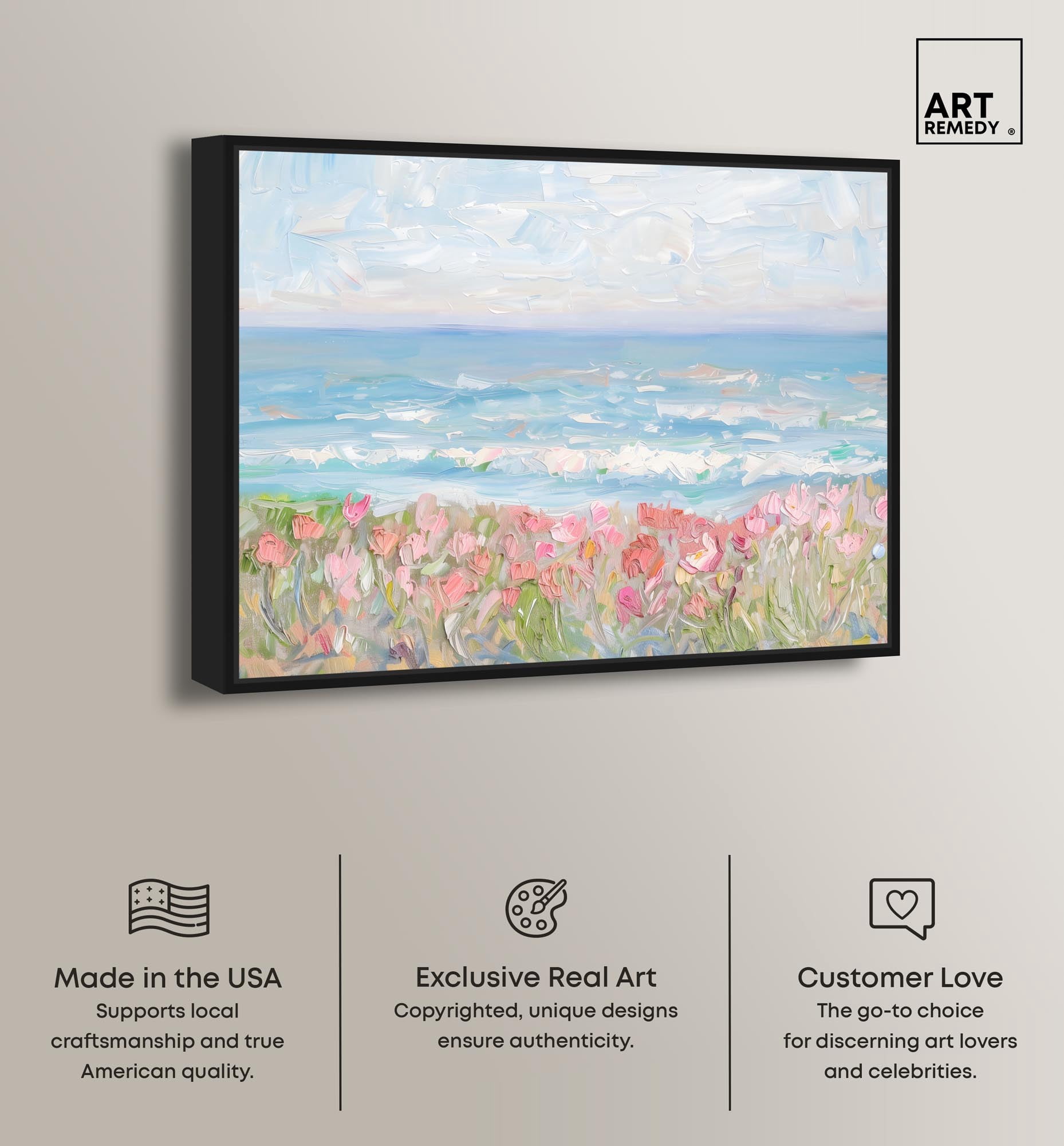 Waves of Peace Canvas Famous Artist Prints by Art Remedy, Black Frame, 45 x 36