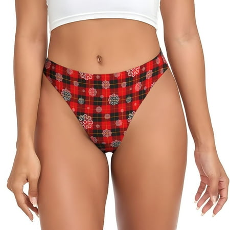 JUNZAN Snowflakes On A Buffalo Plaid Print Women s Sexy G-String Underwear Thongs Seamless Panties Undies Low Rise Thong Panties for Everyday Wear Yoga & Special Occasion-XX-Large