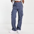 thumbnail image 2 of Womens Pants Versatile Solid Color Cargo Pants with Pockets High Waist Blue Womens Trousers M, 2 of 3