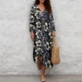 thumbnail image 4 of Xoenoiee Tropical Hibiscus Flower Print Womens Summer 2026 Casual Midi Midi Dresses Lightweight 3/4 Sleeve V Neck Boho Beach Dress, Size 5XL, 4 of 6
