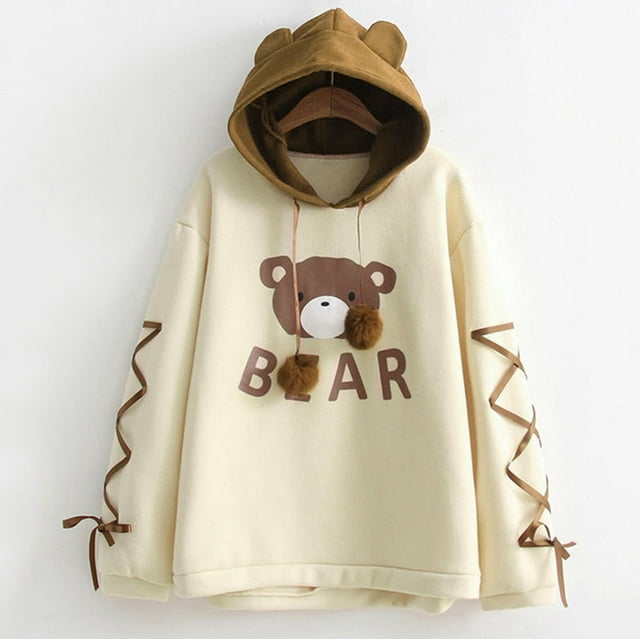 Puntoco Las mujeres usan una gorra de oso en la parte superior de manga larga con una bola de pelo de cinta Suéter lindo Xl Puntoco Puntoco-7049