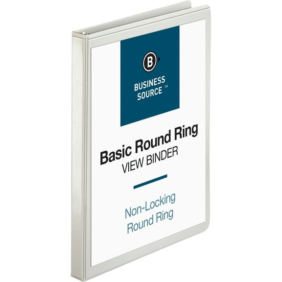 Business Source Round-ring View Binder - 1/2" Binder Capacity - Letter - 8 1/2" x 11" Sheet Size - 125 Sheet Capacity - Round Ring Fastener(s) - 2 Internal Pocket(s) - Polypropylen | Bundle of 5