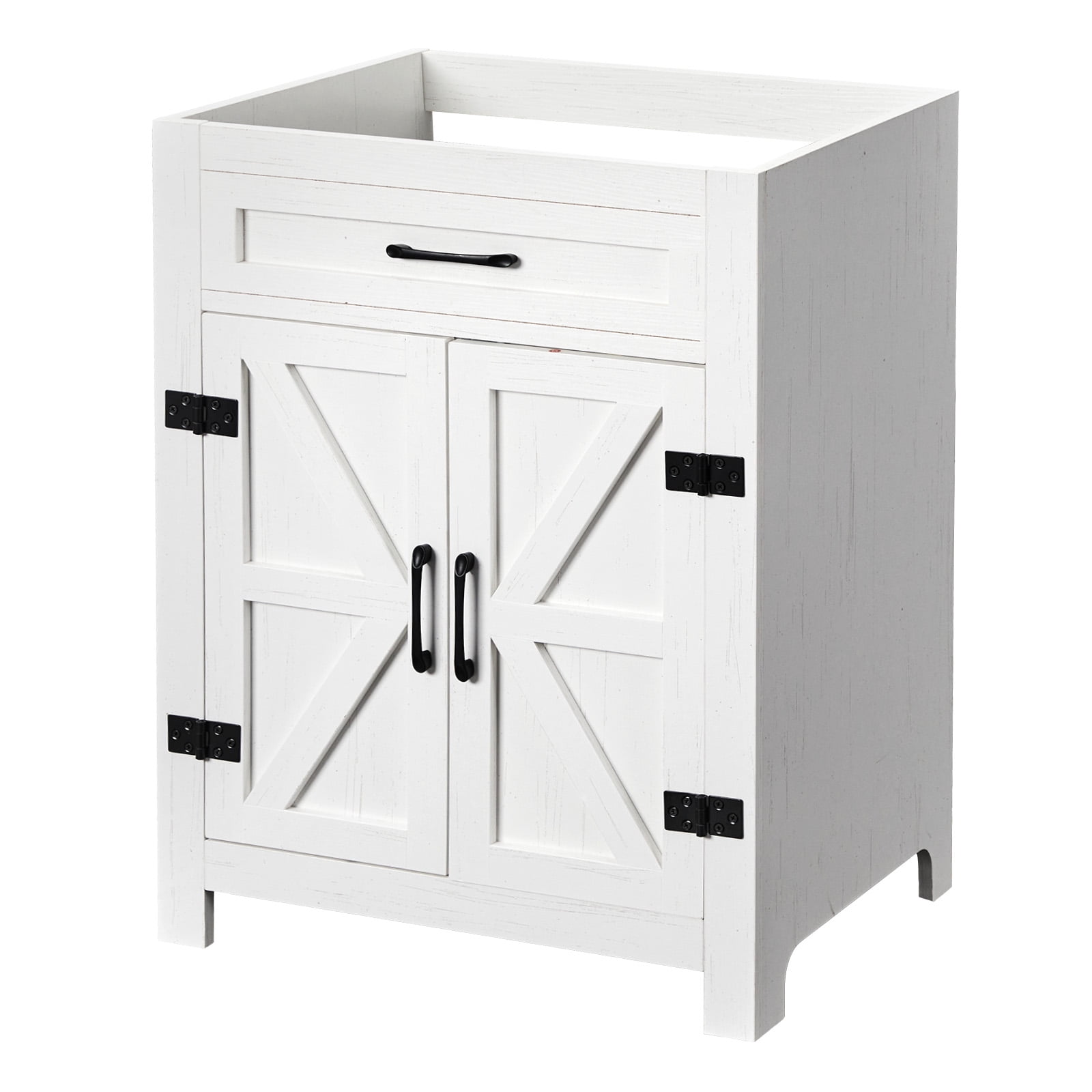 Washbasin Cabinet, Barn Double Door With U-Shaped Internal Shelves, Washed White Particleboard With Melamine Veneer, 76*47*91cm (30 Inches)