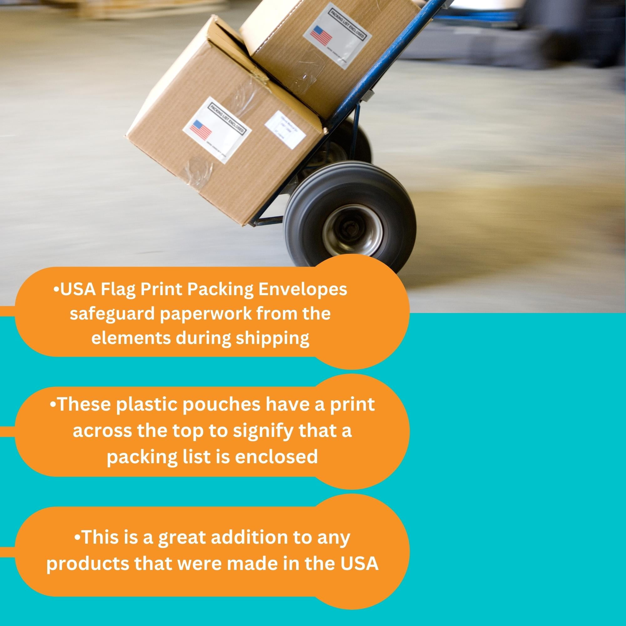 MMBM Packing List Envelopes 4.5" x 5.5" Waterproof for Retail Mailing and Shipping Use 1000 Pieces with USA Flag Print