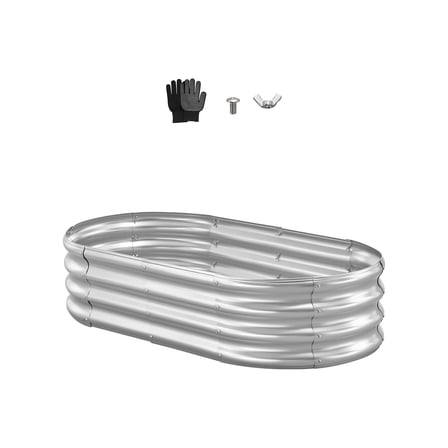 VEVOR Metal Raised Garden Bed, 4 x 2 x 1 ft Oval Outdoor Galvanized Planter Garden Box, Open Bottom Design, Large Planter Raised Bed for Growing Vegetables, Flowers, and Succulents, Galvanized Color