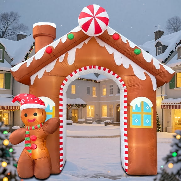 10ft Christmas Inflatable Gingerbread for Man Arch,Inflatable Yard Decorations, Inflatable Christmas Gingerbread House with Gingerbread for Man,with Built-in LED Lights, for Garden Lawn Porch Holiday
