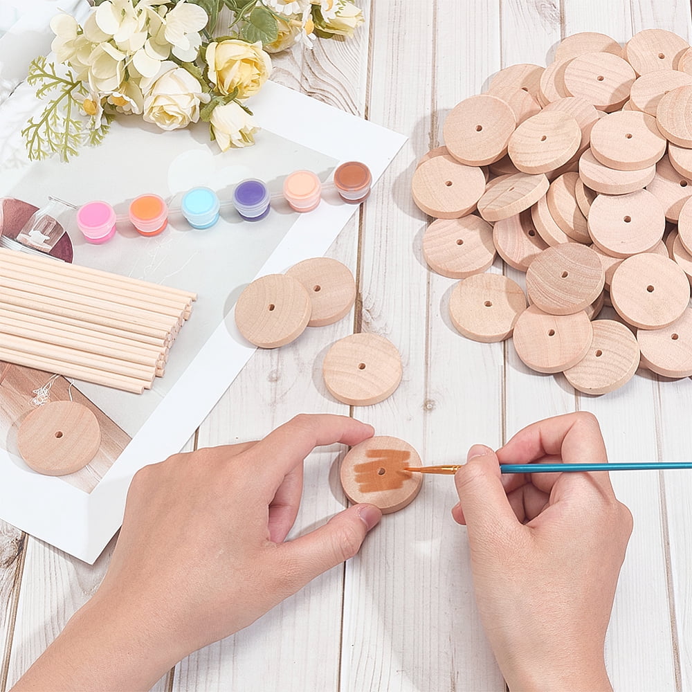 Schima Wood Unfinshed 100Pcs Wheel 50Pcs Stick Sets DIY Wooden Craft Wheat Stick: 15x0.4cm Wheel: 3.8x0.6cm Hole: 3.7mm