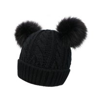 Arctic Paw Pom Pom Beanie Cable Knit Fleece Lined Winter Beanie Women Hat Black