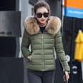 thumbnail image 4 of Abrigo de invierno corto de lana con cuello grande y relleno de algodón para mujer, chaqueta de plumón pequeña y ajustada, abrigo moderno, 4 of 6