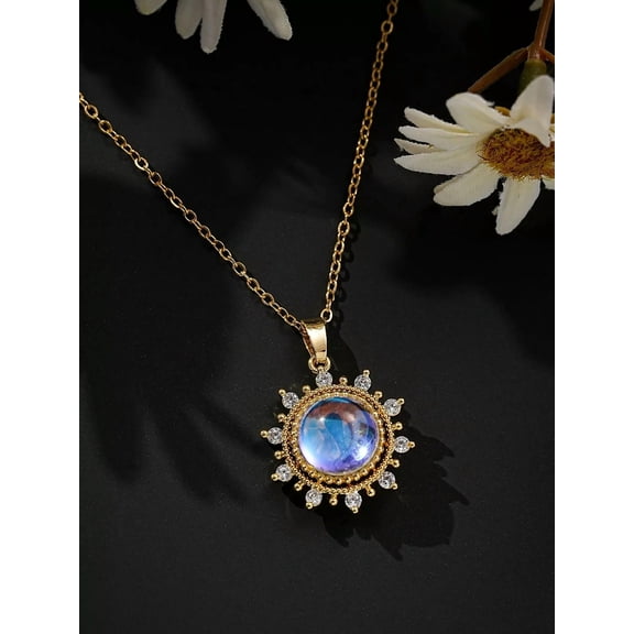 QQTDFG 1pc Gorgeous Crystal Sunflower Pendant Necklace for Women Imitation Moonstone-default