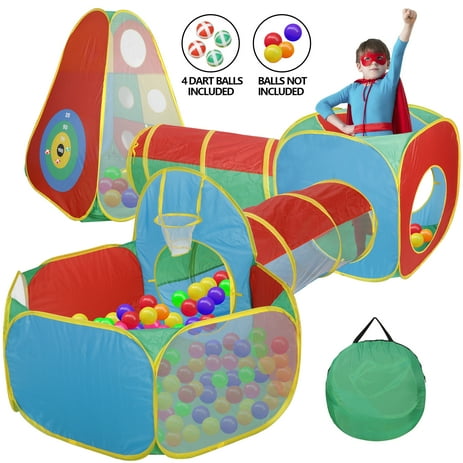 5pc Kids Play Tents Crawl Tunnels, Pop Up Playhouse for Boys, Girls, Babies, and Toddlers, Pit Balls NOT Included, Indoor & Outdoor Use