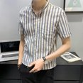 thumbnail image 2 of Camisa y blusa a rayas para hombre, media manga, para hombre, de algodón fresco, con mangas, corte ajustado, ropa estética vintage de verano, talla XXL, 2 of 4