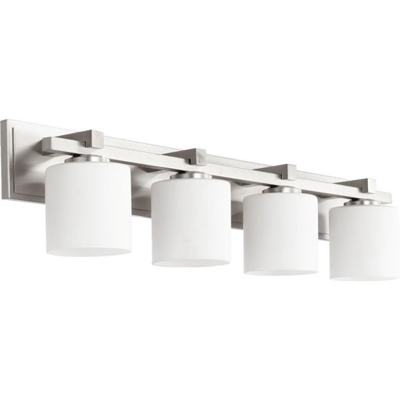 4 Light Cylinder Bathroom Light in Style 33 inches Wide By 7.5 inches High-Satin Nickel Finish-Satin Opal Glass Color Bailey Street Home
