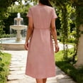 thumbnail image 5 of Gamivast Linen Dress for Women V-Neck Short Sleeve Wrap Dress With Belt Casual Summer Style A-Line Midi Dress Flare Hem Sundress Daily Wear Outfits, 5 of 8