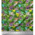 thumbnail image 1 of Soimoi Green Georgette Viscose Fabric Text,Lips & Heart Print Fabric by the Yard 42 Inch Wide, 1 of 3