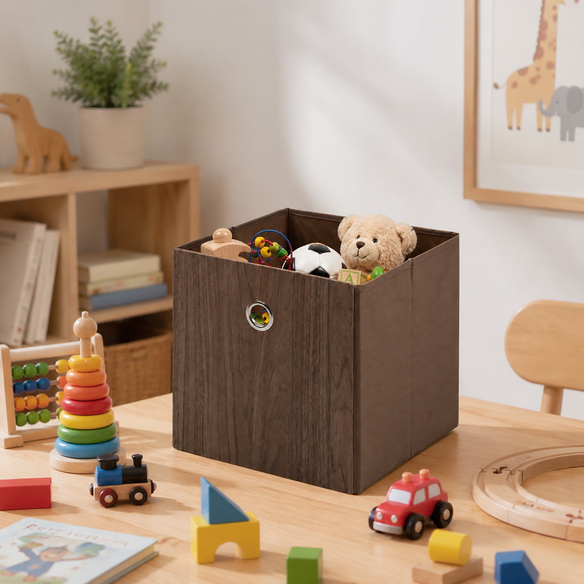 (2 pack) Mainstays Collapsible Fabric Cube Storage Bin, Natural Wood Finish, 10.5 in x 10.5 in x 10.75 in