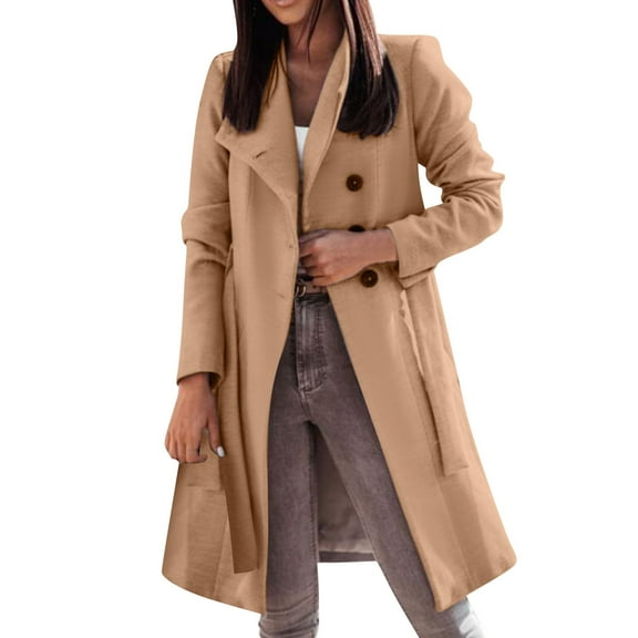Womens Fall Jacket Classic Lapel Collar Button Down Wool Coat Solid Elegant Lace Up Slim Trendy Coat