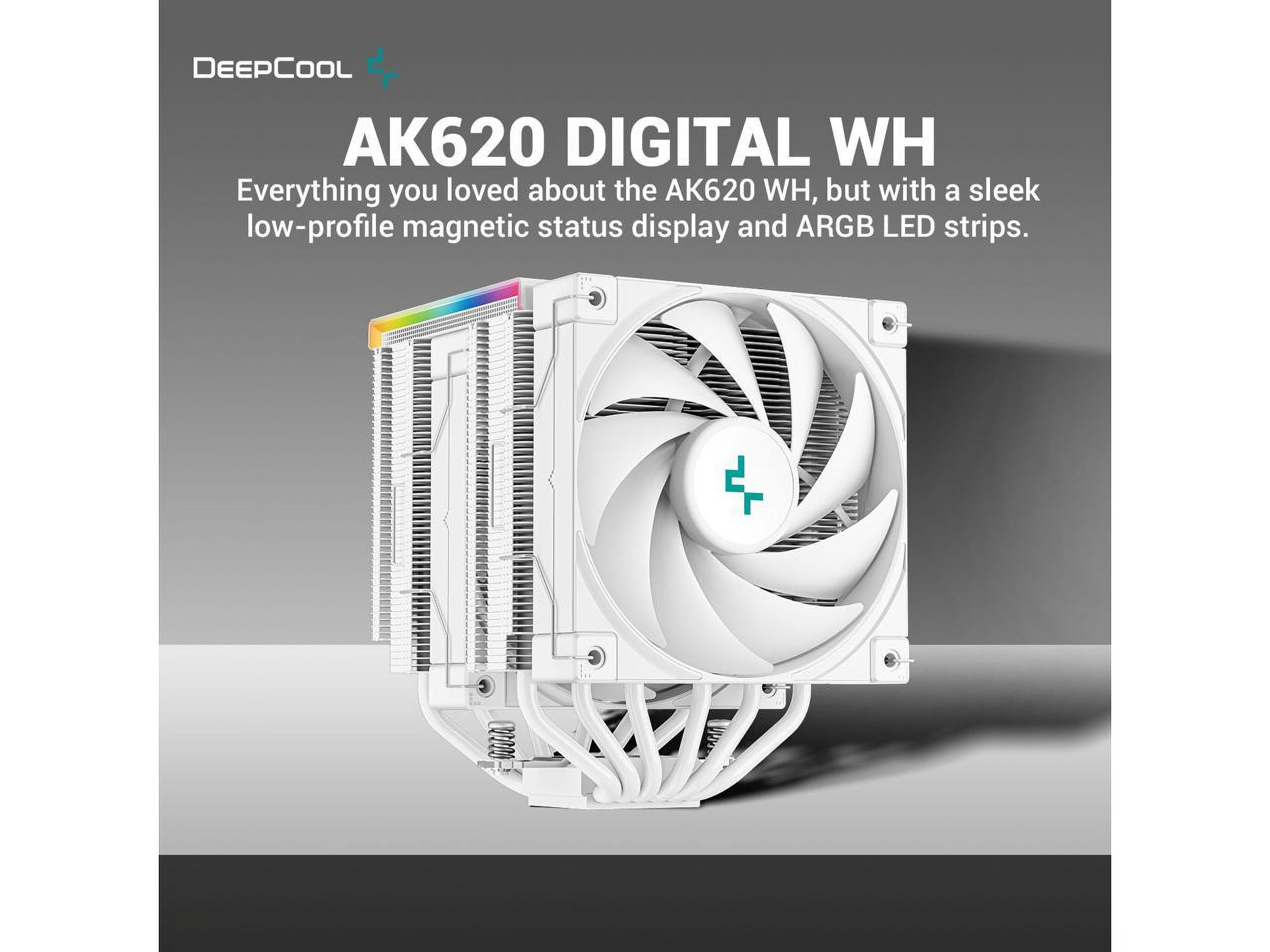 DeepCool AK620 DIGITAL WH Performance Air Cooler, Dual-Tower Layout,  Real-Time CPU Status Screen, 6 Copper Heat Pipes, 260W Heat Dissipation,  Twin 120mm FDB Fans, All White Design 