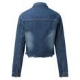 thumbnail image 3 of Vedolay Coats Womens Oversized Fringe Jean Jacket Long Sleeve Denim Jackets,Dark Blue L, 3 of 5