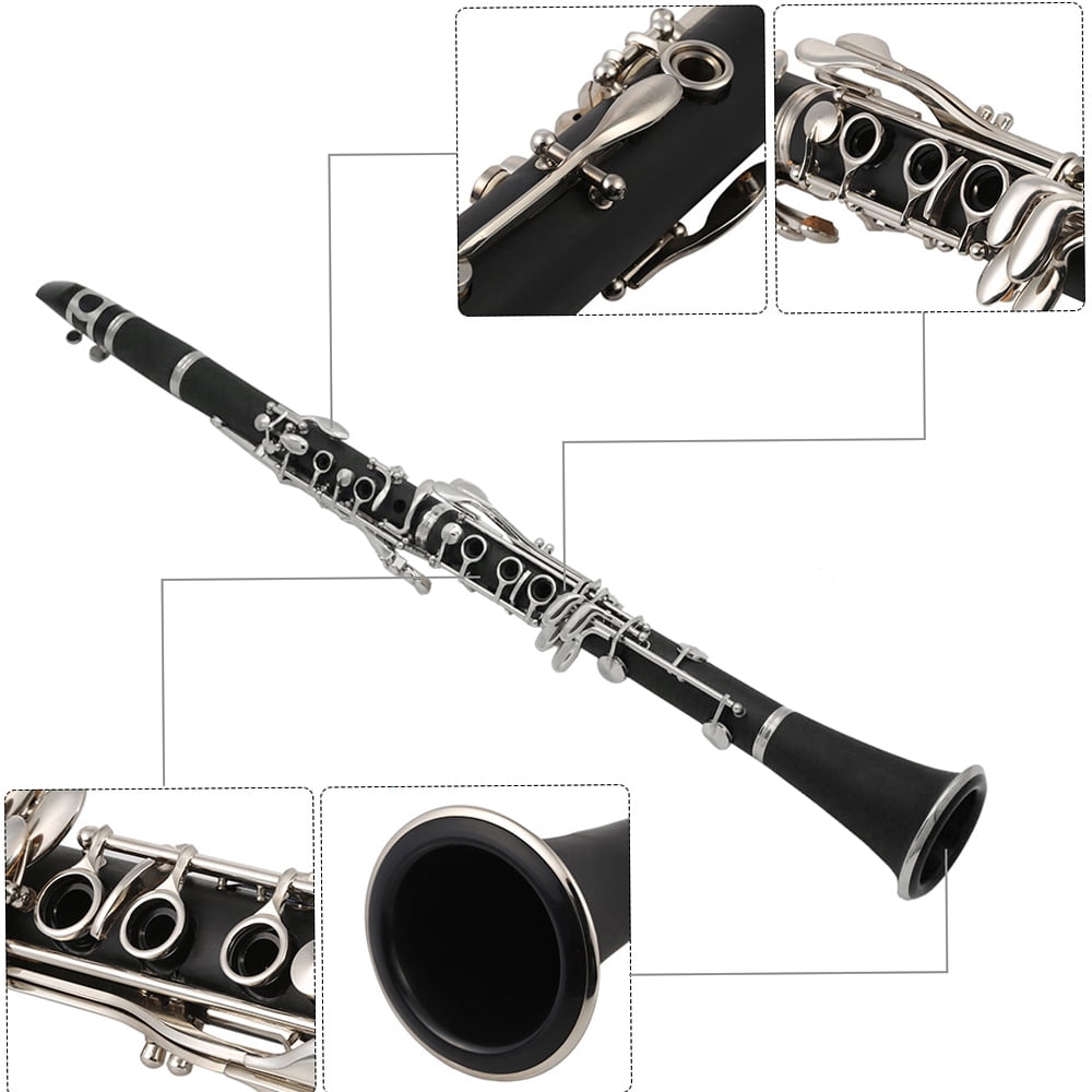 Dcenta Clarinet Bb Cupronickel Plated Nickel 17 Key with Cleaning Cloth Woodwind Instrument for Beginner Student
