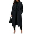 thumbnail image 2 of Women's Winter Double Breasted Long Pea Coat Notch Lapel Winter Trench Coat Black M, 2 of 4