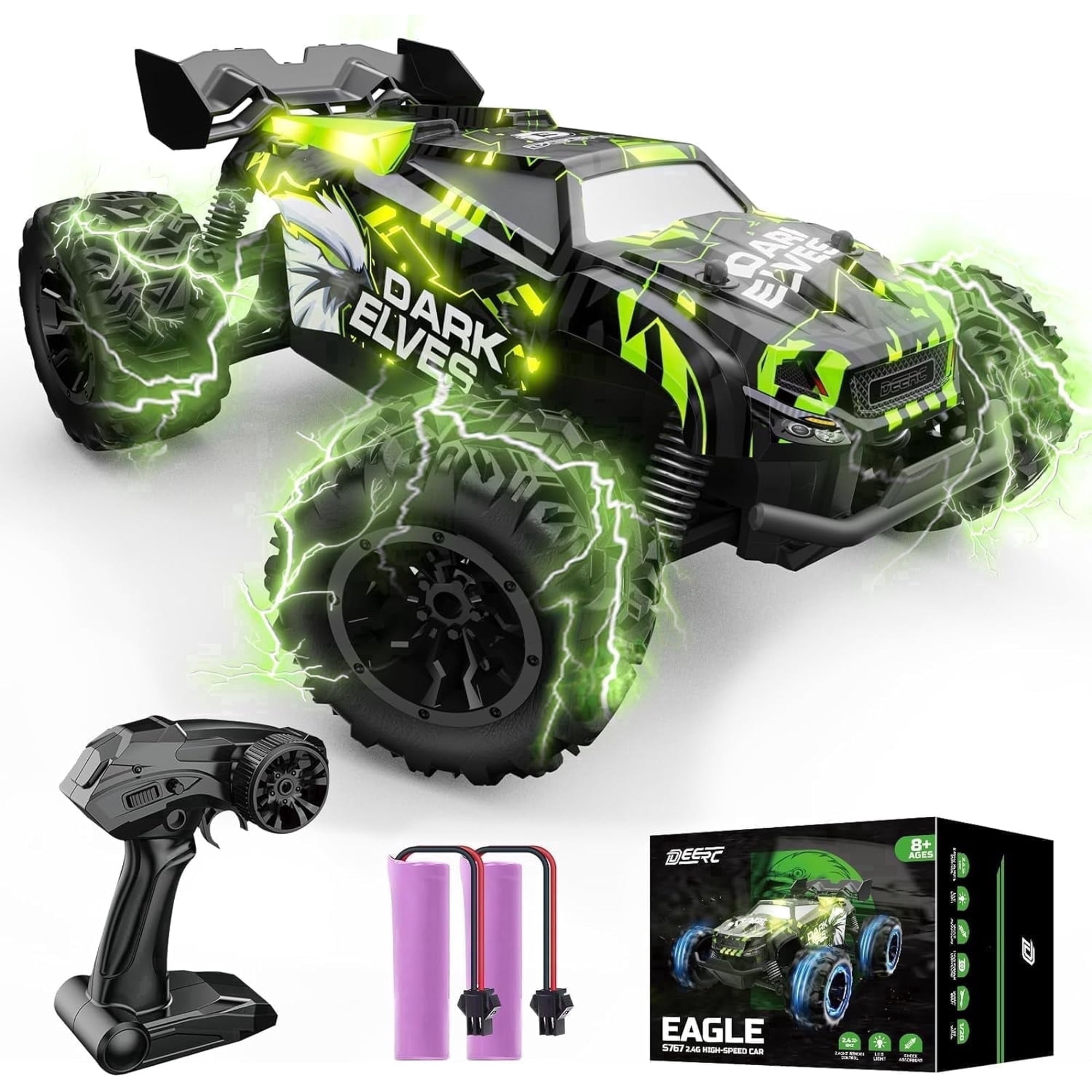 Remote Control Car, 2.4Ghz Glowing RC Cars W/ 2 Rechargeable Batteries for 40 Min Play, All Terrain Off-Road Monster Truck Toys for Boys Kids Age 4-7 8-12 Birthday Xmas Gift
