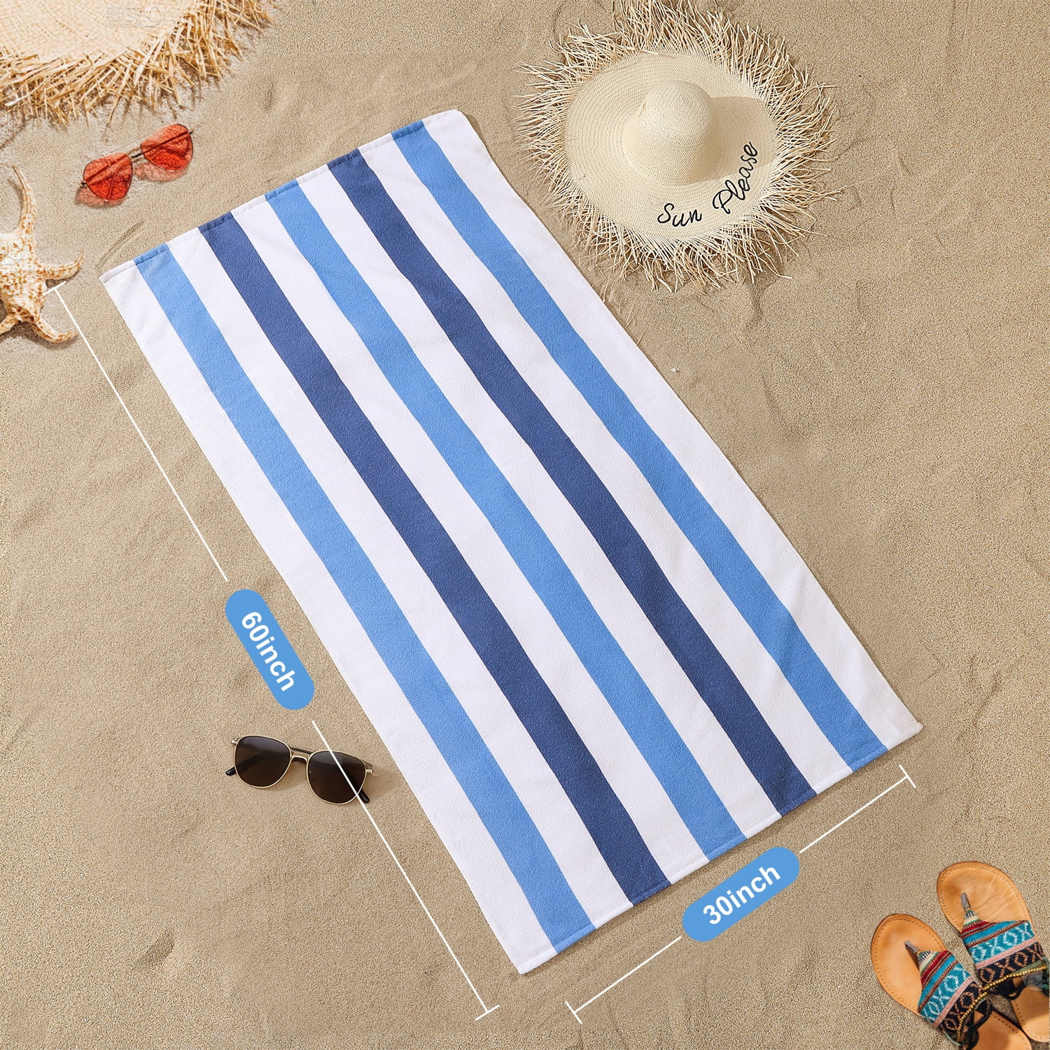 Jessy Home 4 Pack Stripe Beach Towel Sets, 30"x60" Quick-dry Sand-resistant Lightweight Soft Beach Towel for Travel, Gym