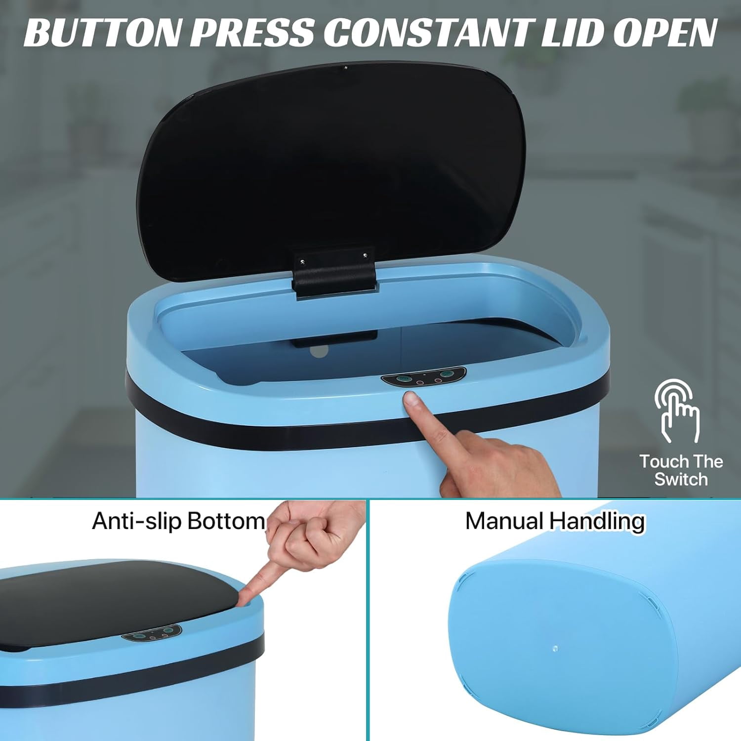 Dkelincs 13 Gallon Automatic Trash Can with Motion Sensor 49L Touchless Kitchen Garbage Can with Removable Lid, Waterproof for Home Bathroom, Blue