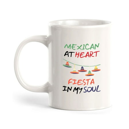 Designs ByLITA Mexican At Heart Fiesta In My Soul 11oz Plastic Coffee Mug Elegance | Great Novelty Gift | High Quality Sublimation | Mexican Pride