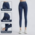 thumbnail image 2 of High Waisted Stretch Double Pocket Yoga Casual Pants - Faux Denim Fitness Pants, 2 of 6