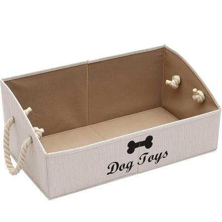 Brabtod Dog Toys Storage Bins-Foldable Fabric Trapezoid Organizer Boxes with Weave Rope Handle,Large Collapsible Basket for Shelves,Dog Apparel White