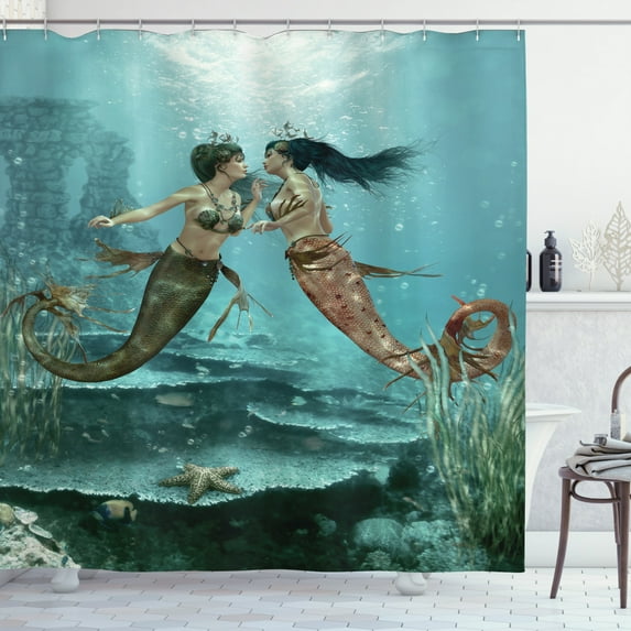 Ambesonne Mermaid Shower Curtain, Sea Star and Seaweed, 69"Wx84"L, Multicolor