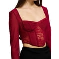 thumbnail image 2 of Musuos Women Crop Tops Lace Fishbone Sweetheart Neckline Long Sleeve T-Shirts Spring Fall Slim Fit Corset Tops Shirts, 2 of 5