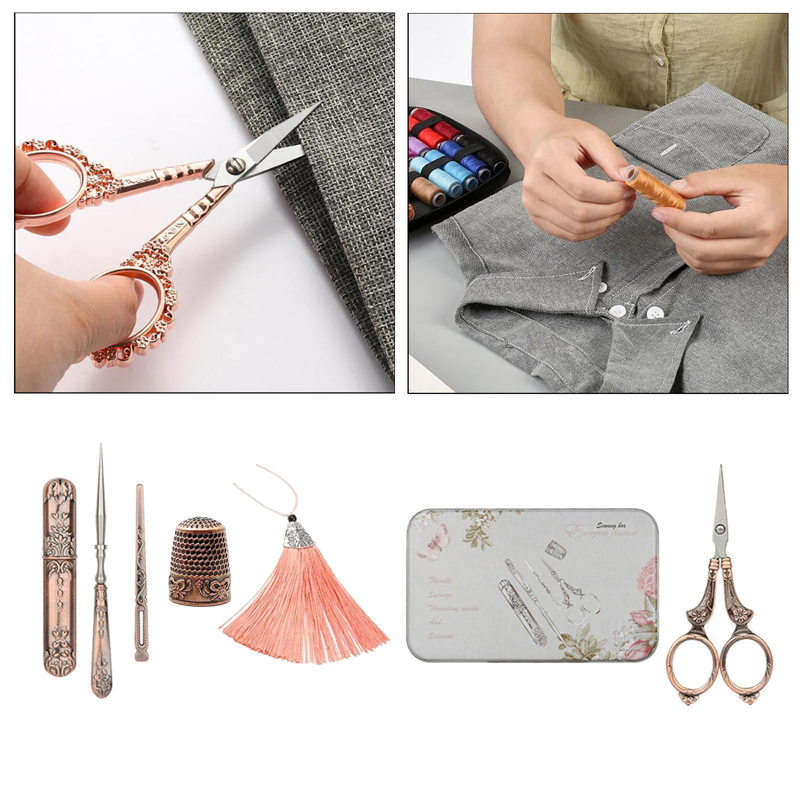 FVDPWYE 5Pcs/set Exquisite Vintage Scissors Set Scissors+Needle Storage Tube+Awl+Needle Royal court