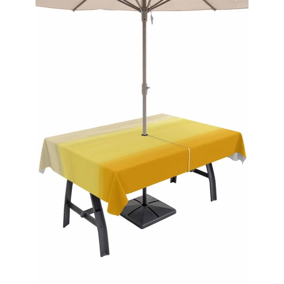 Outdoor Tablecloth with Umbrella Hole for Patio/Picnic/Party/Camping, Yellow Ombre Waterproof Table Cloth Rectangle Table Cover Washable, Modern Abstract Art Abstract (52"x 70")