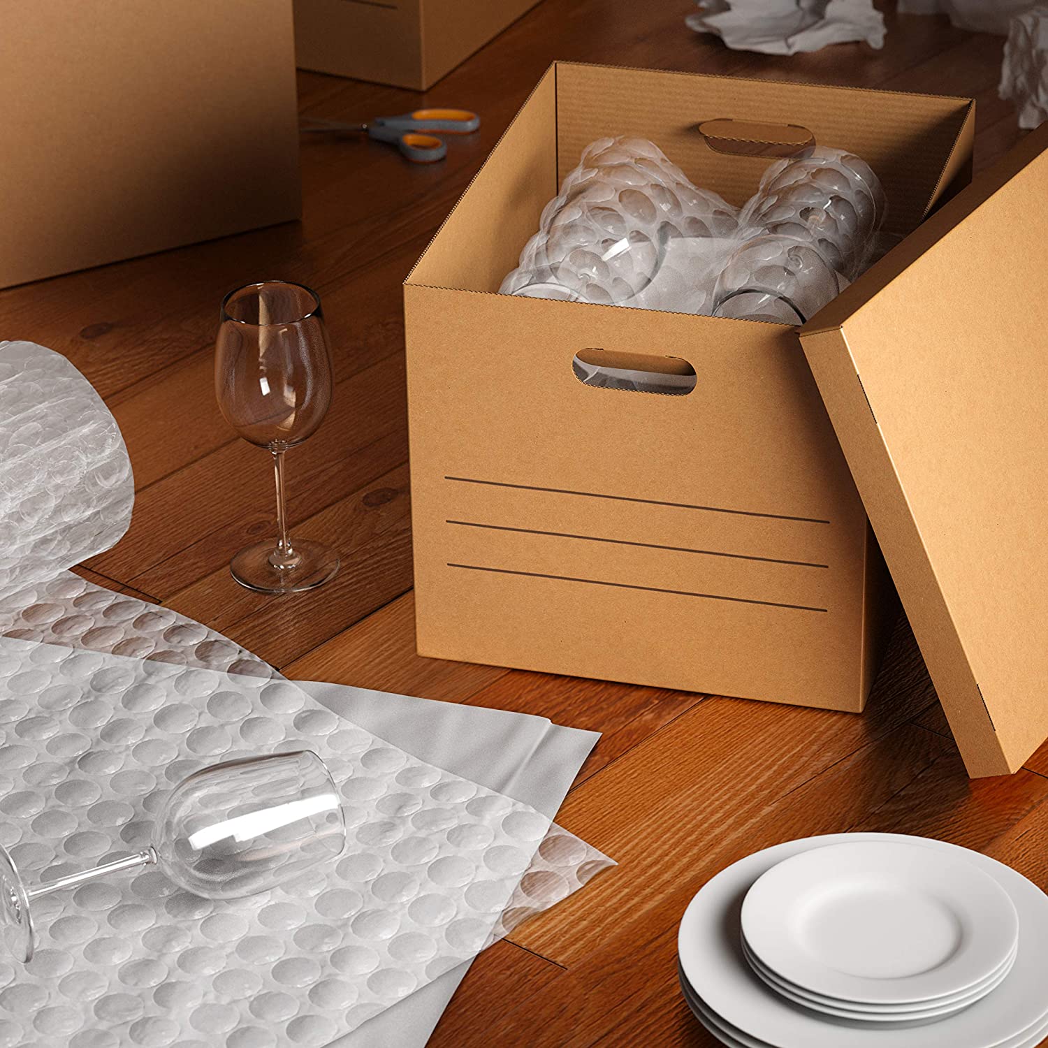 Moving Boxes with Handles and Lids, 19 x 14.5 x 15.5 in, Brown, 10-Pack, Medium