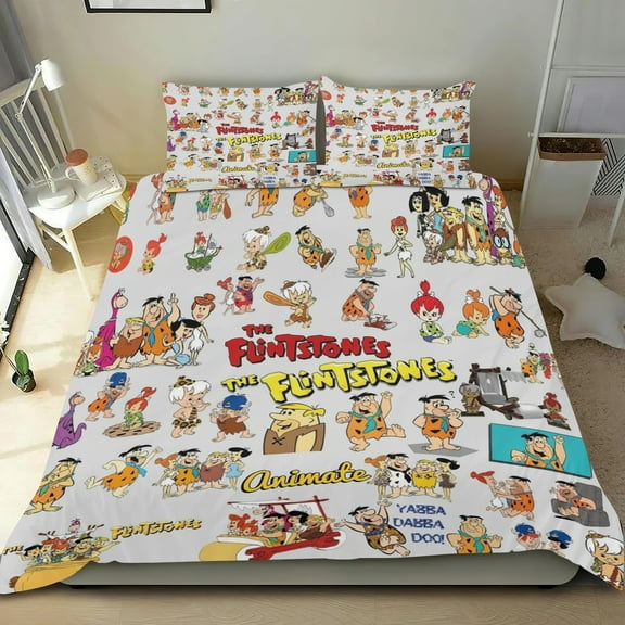 3 Piece Bedding Set For The Flintstones Duvet Cover Sets Comforter Cover Set Cute Super Soft For Teens Kids Bedroom Gifts,1 Duvet Cover with 2 Pillowcases Twin