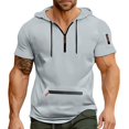 thumbnail image 3 of Men's Summer Short Sleeve Hooded Sweatshirt with Zipper Pocket, Oversized Casual Pullover for Sports, Warm Weather,Light Gray,2XL, 3 of 6