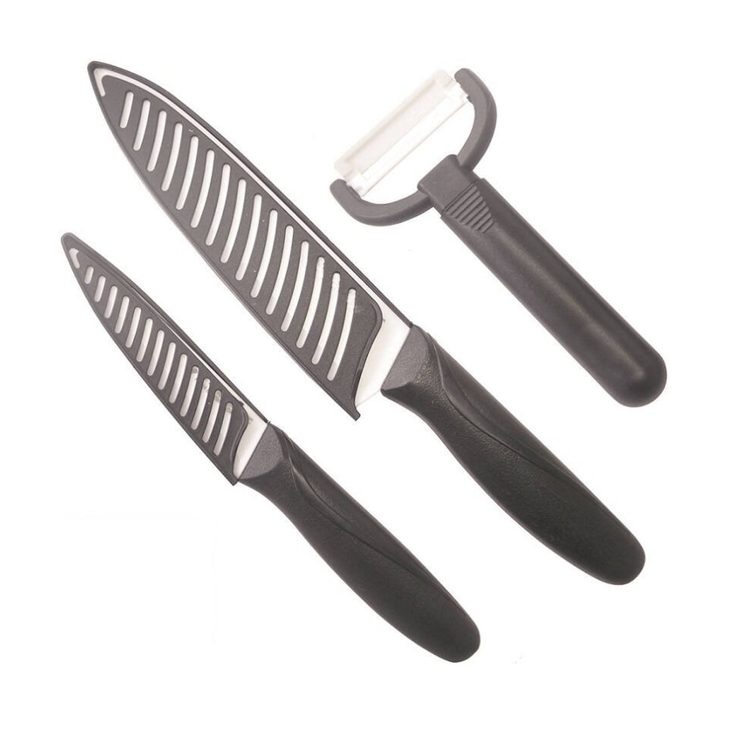 Mottle Omitted canvas MAXFAVOR Black 3PCS Ceramic Kitchen Knives Set Chef Knife 4" 6" + Peeler +  Covers Blade Sharp - Walmart.com