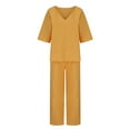 thumbnail image 4 of Mallwal Two Piece Linen Sets for Women Summer Casual Outfits for Women Clothing Set Female Long Sleeve Blazer Notched Lapel Business Suit Sets Long Pant Style S_732 Women's Tracksuits Yellow XL, 4 of 6