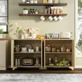 thumbnail image 4 of DSstyles 61" Large Buffet Sideboard Cabinet with 4 Fluted Doors and Storage, Modern Kitchen Storage Cabinet with Adjustable Shelves, Farmhouse Coffee Bar Cabinet for Kitchen, Living Room, White/Oak, 4 of 8