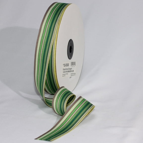 The Ribbon People Green and Gray Striped Grosgrain Woven Craft Ribbon 1" x 55 Yards