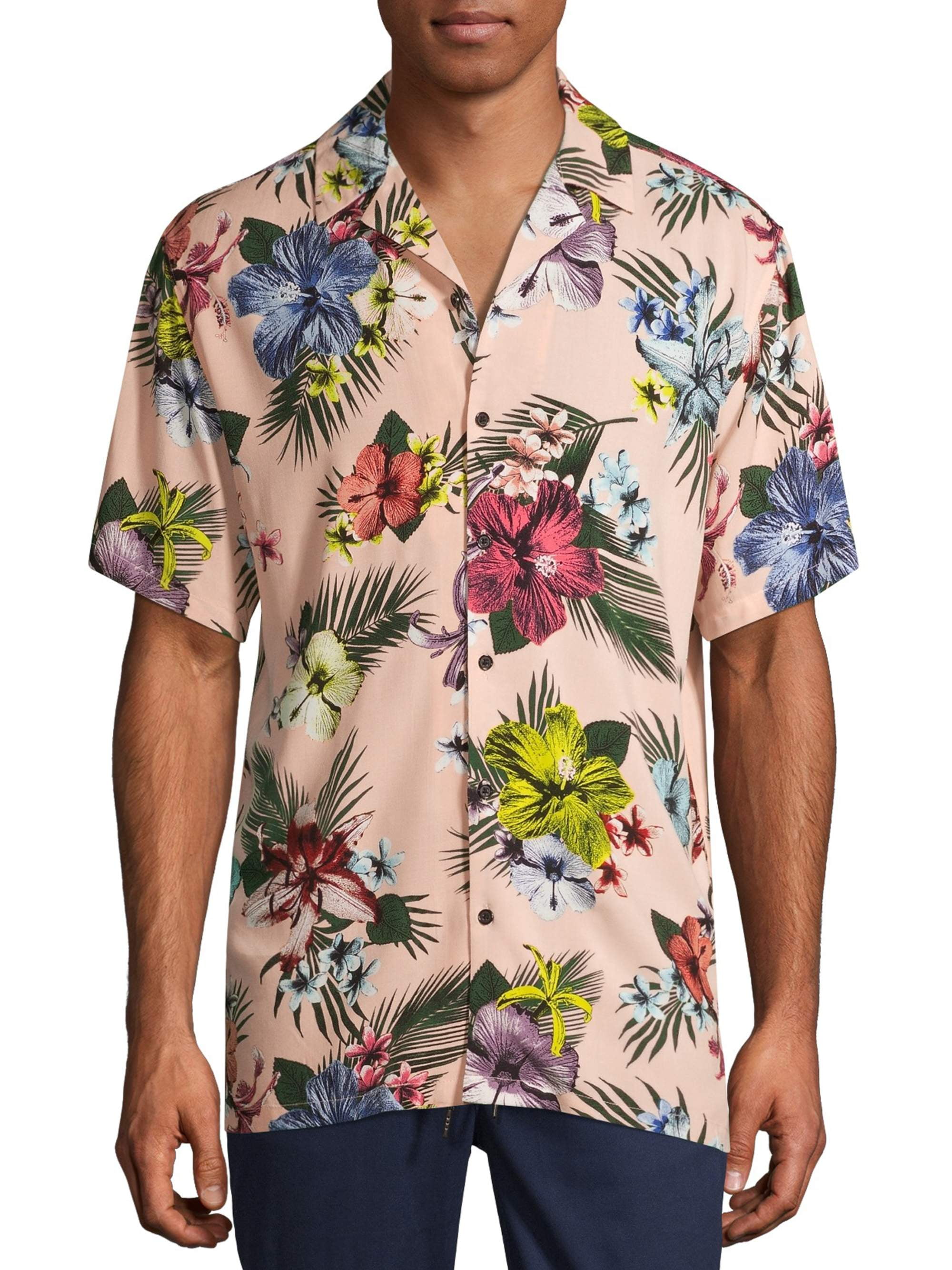 No Boundaries Men's Short Sleeve Tropical Resort Shirt