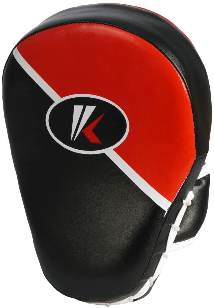 Kruzak Two-Tone Focus Mitts and Boxing Gloves Set for Kickboxing and Muay Thai MMA Training| Focus Pads + Training Gloves | Fitness Kit for Martial Arts and Karate (Black/Red, 12 oz)