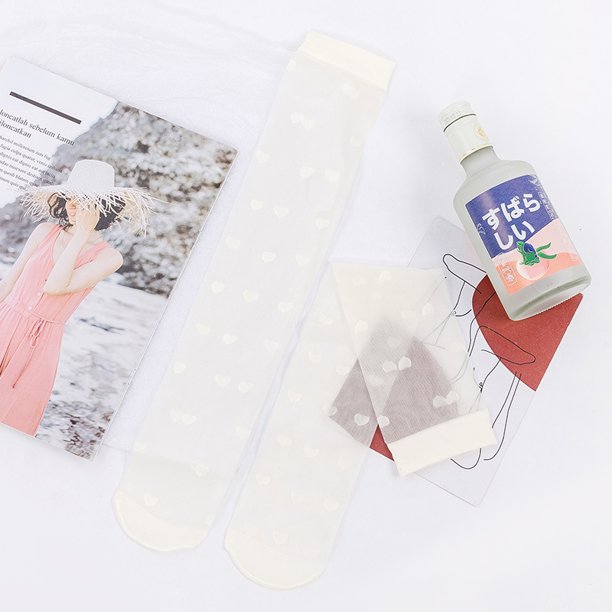 Calcetines hasta la pantorrilla, lindos y dulces, estilo japonés, medias hasta la rodilla, medias transparentes ultrafinas de verano para mujer, tarjeta anti crochet