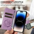 thumbnail image 2 of for iPhone 14 Plus Case Wallet for Women, Flip Folio Cover with Butterfly Pattern PU Leather Stand Card Holder Slots Wrist Strap Protective Phone Case for iPhone 14 Plus, Purple, 2 of 8