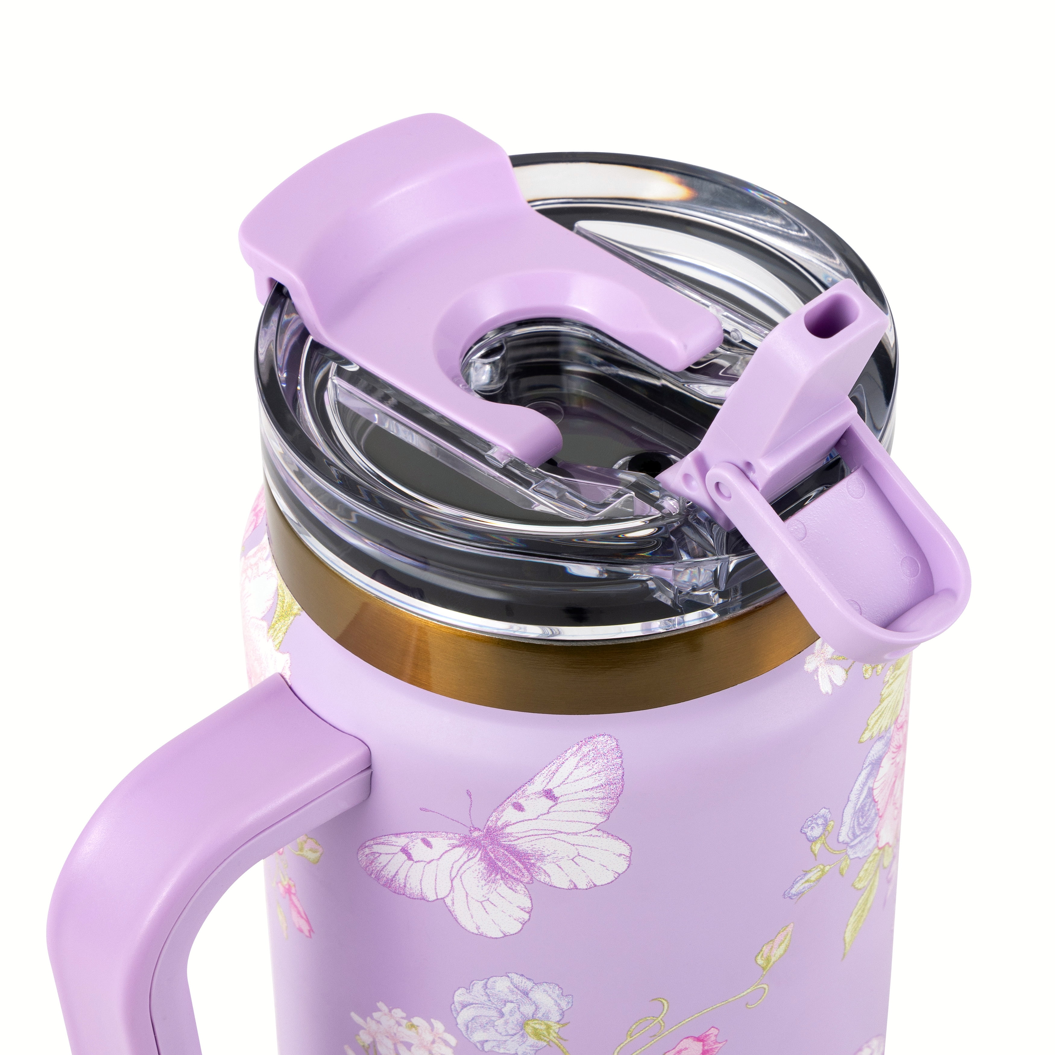 Thyme & Table 32oz Stainless Steel Luna Tumbler with Handle and Dual Straw Lid, Butterfly