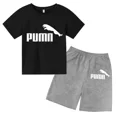 thumbnail image 3 of Conjunto de dos piezas de camiseta y pantalón corto de algodón con estampado informal de moda de verano para niños y niñas de 2 a 12 años, 3 of 5